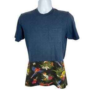 On The Byas Mens T-Shirt Blue & Tropical Parrot Print Colorblock Size S